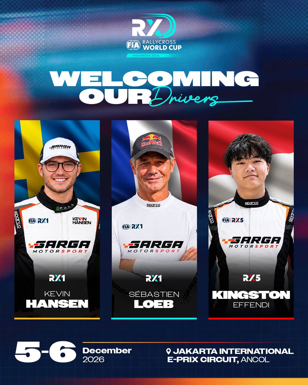 Sebastien Loeb, Kevin Hansen, dan Kingston Effendi akan tampil di FIA Rallycross World Cup 2026 Jakarta (c) Istimewa