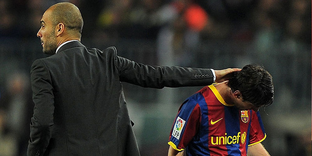 Guardiola dan Messi saat masih bersama-sama di Barcelona