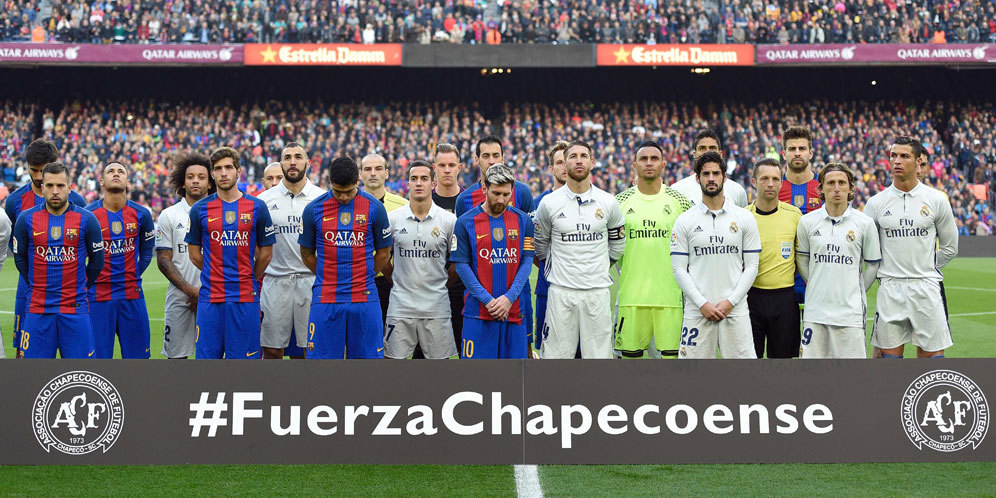 Barca dan Madrid Bersanding Beri Penghormatan untuk Chapecoense