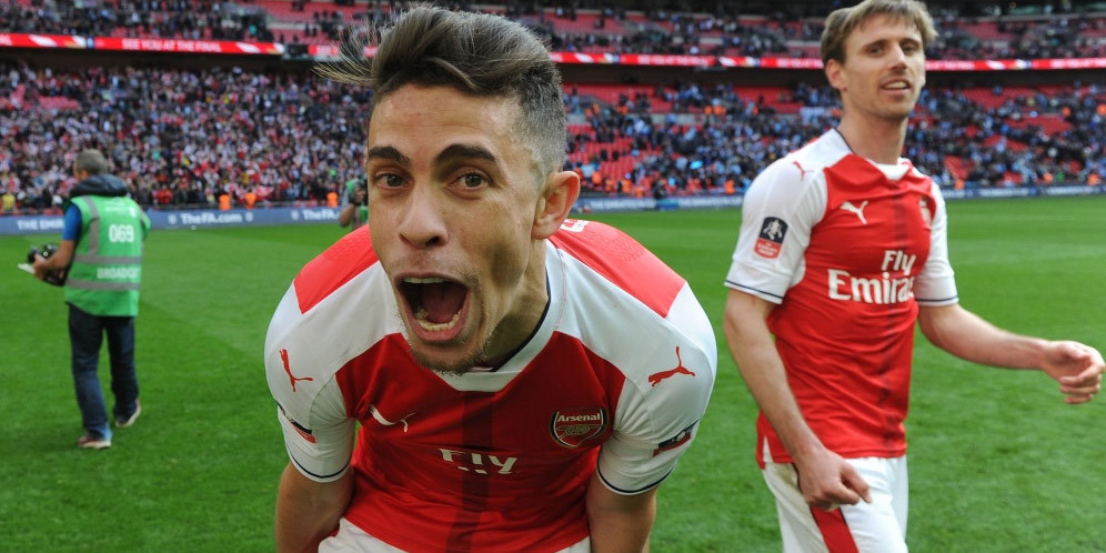 Kegembiraan Gabriel usai lawan Manchester City.