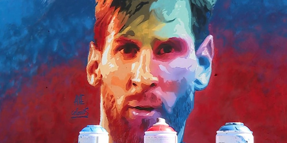 Mural Lionel Messi di Jalanan Barcelona