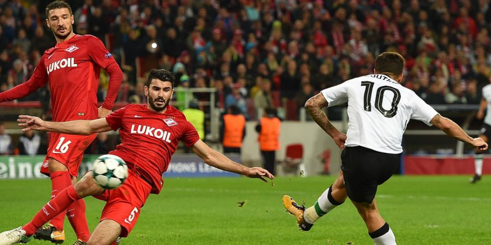 Coutinho cetak gol ke gawang Spartak.