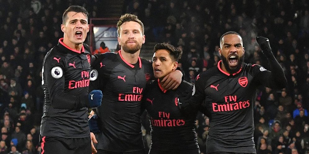 Selebrasi pemain Arsenal saat lawan Crystal Palace.