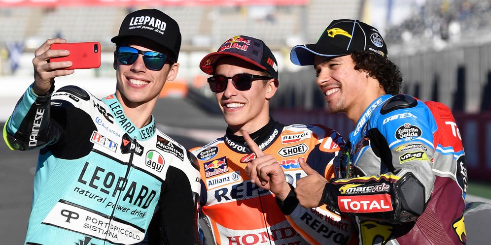 Marc Marquez, Franco Morbidelli dan Joan Mir (c) AFP
