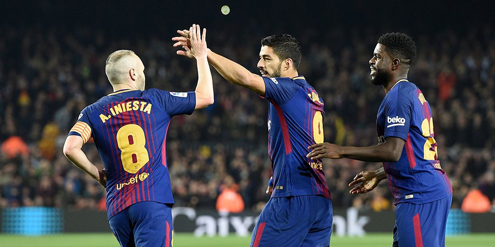 Iniesta, Suarez, dan Umtiti.