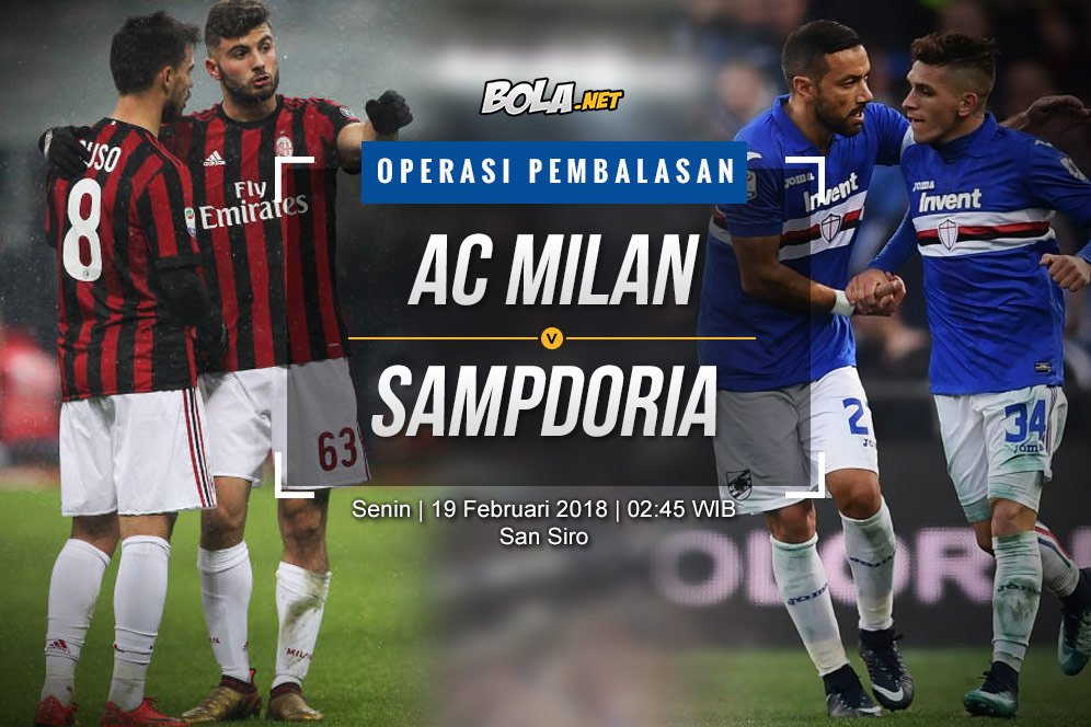 Prediksi AC Milan vs Sampdoria 19 Februari 2018