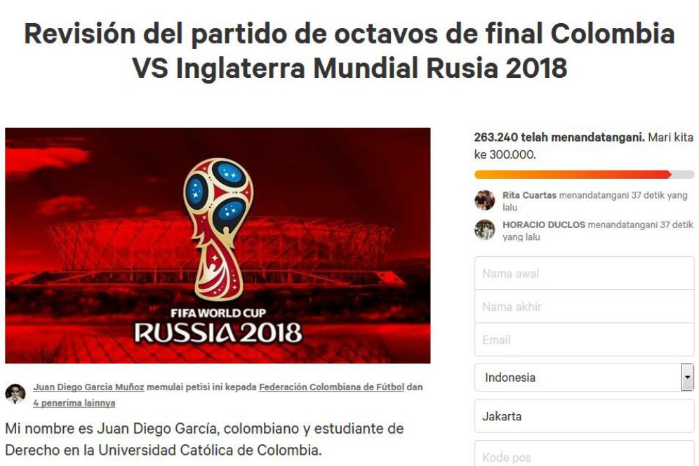 Bikin Petisi, Suporter Ini Ingin Laga Kolombia vs Inggris Diulang!