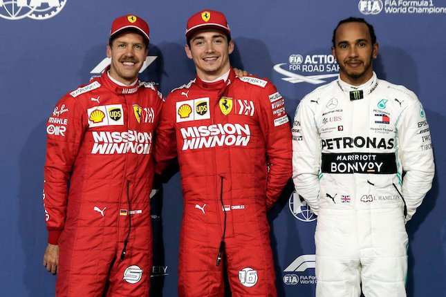 Sebastian Vettel, Charles Leclerc, dan Lewis Hamilton (c) AP