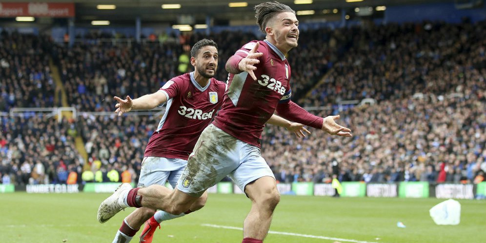 Jack Grealish rayakan golnya ke gawang Birmingham City. (c) PA