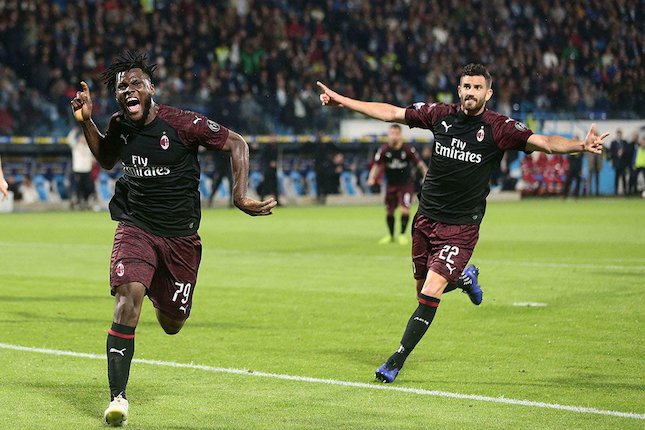 Franck Kessie rayakan gol ke gawang SPAL, Senin (27/5). (c) AP Photo