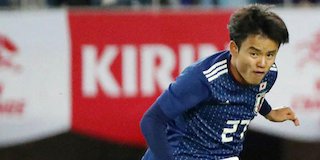 Gelandang Timnas Jepang, Takefusa Kubo, saat laga persahabatan melawan El Savador di Hitomebore Stadium Miyagi, Rifu (9/6/2019). (c) AFP/Jiji Press