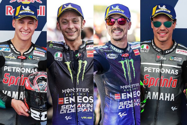 Fabio Quartararo, Valentino Rossi, Maverick Vinales, dan Franco Morbidelli (c) Yamaha/SRT