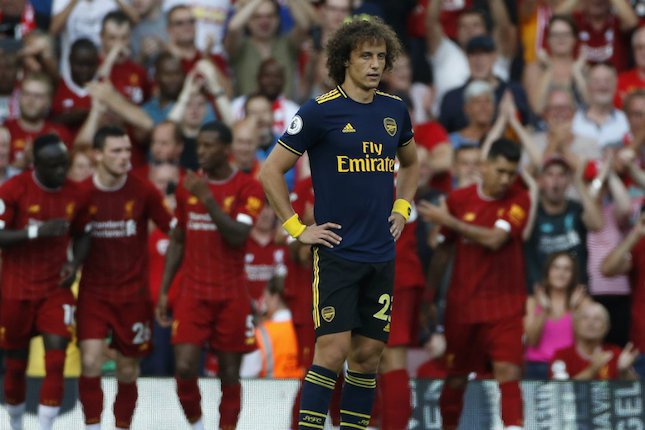 Ekspresi David Luiz saat gawang Arsenal dijebol Liverpool. (c) AP Photo