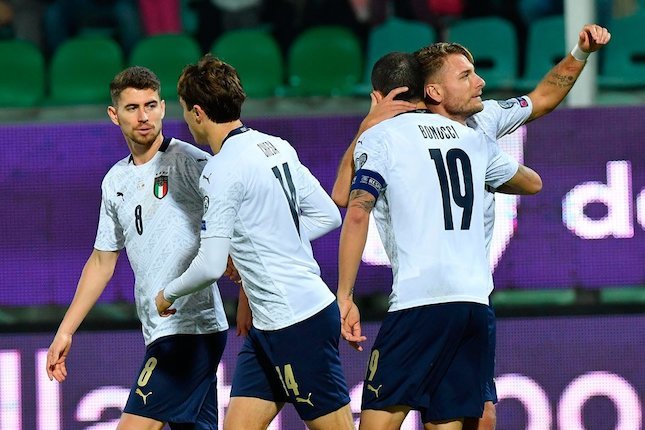 Ciro Immobile bersama skuad Italia merayakan gol ke gawang Armenia (c) AP Photo