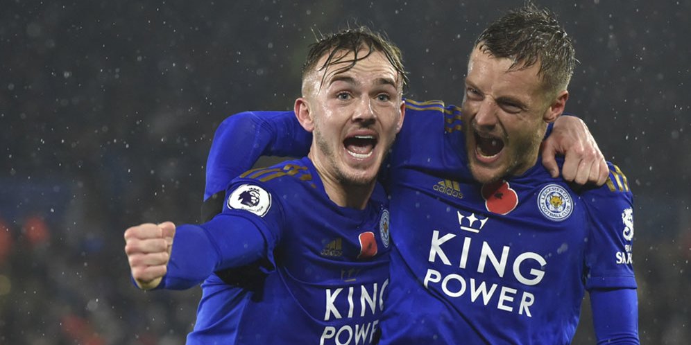 James Maddison merayakan golnya ke gawang Arsenal bersama Jamie Vardy, Minggu (10/11/2019) (c) AP Photo