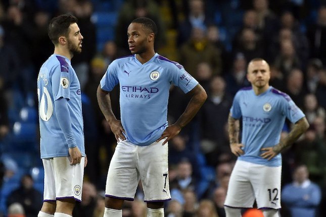 Pemain Manchester City tampak lesu saat berhadapan dengan Manchester United di Premier League, Minggu (8/12/2019). (c) AP Photo