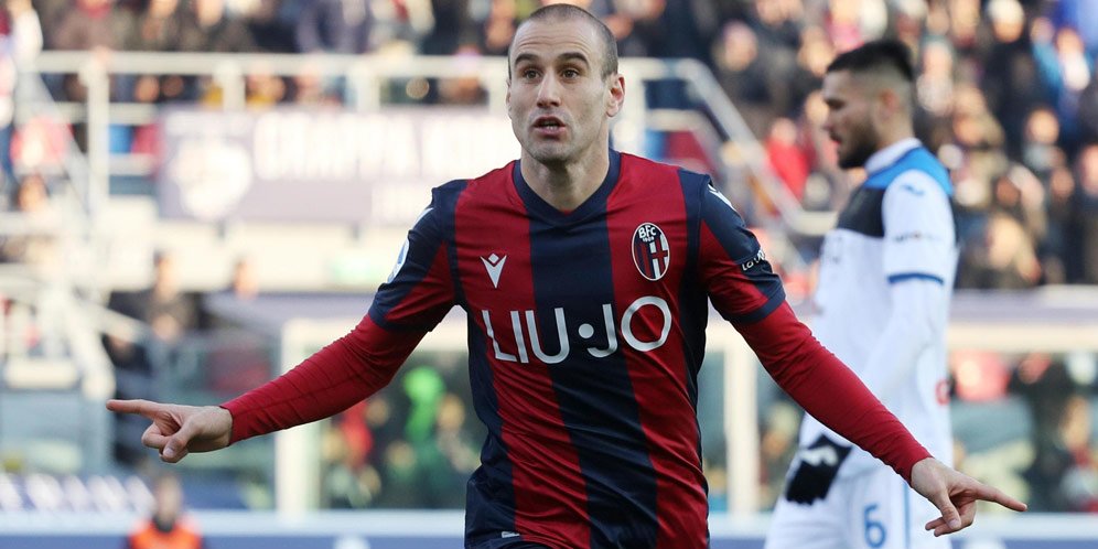 Selebrasi Rodrigo Palacio (Bologna) usai membobol gawang Atalanta (c) AP Photo