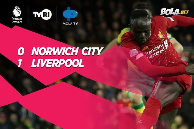 Norwich City vs Liverpool 0-1 di musim 2019/20 (c) Bola.net