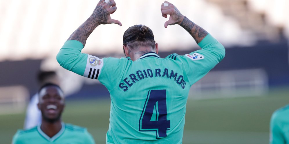 Selebrasi kapten Real Madrid, Sergio Ramos. (c) AP Photo