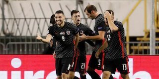 Gelandang Kroasia, Mateo Kovacic merayakan gol ke gawang Portugal, Rabu (18/11/2020) (c) AP Photo