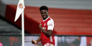Pemain Arsenal, Bukayo Saka merayakan gol ke gawang Chelsea, Minggu (27/12/2020) (c) Pool Reuters via AP Photo