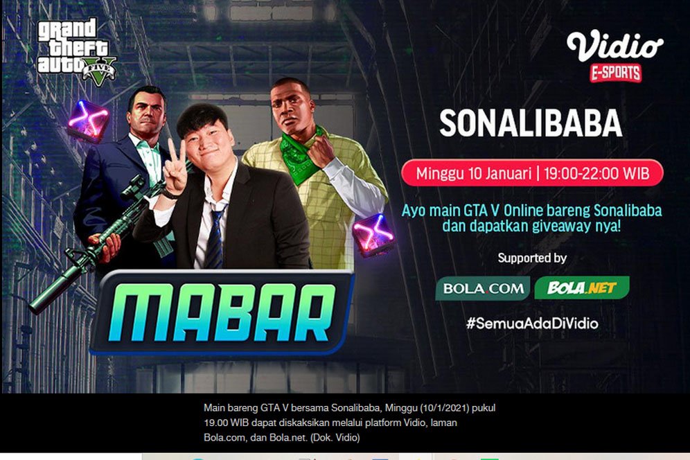 Link Streaming Mabar GTA V bersama Sonalibaba Malam ini, 10 Januari 2021