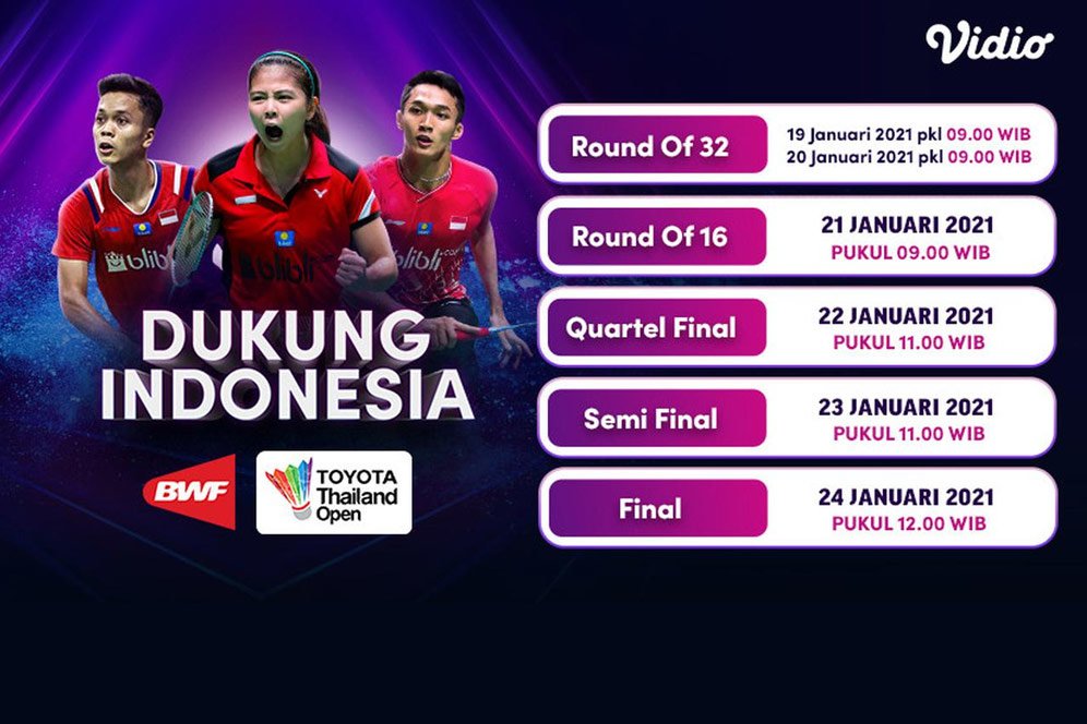 Saksikan Live Streaming Toyota Thailand Open 2021 di Vidio, Selasa 19 Januari 2021