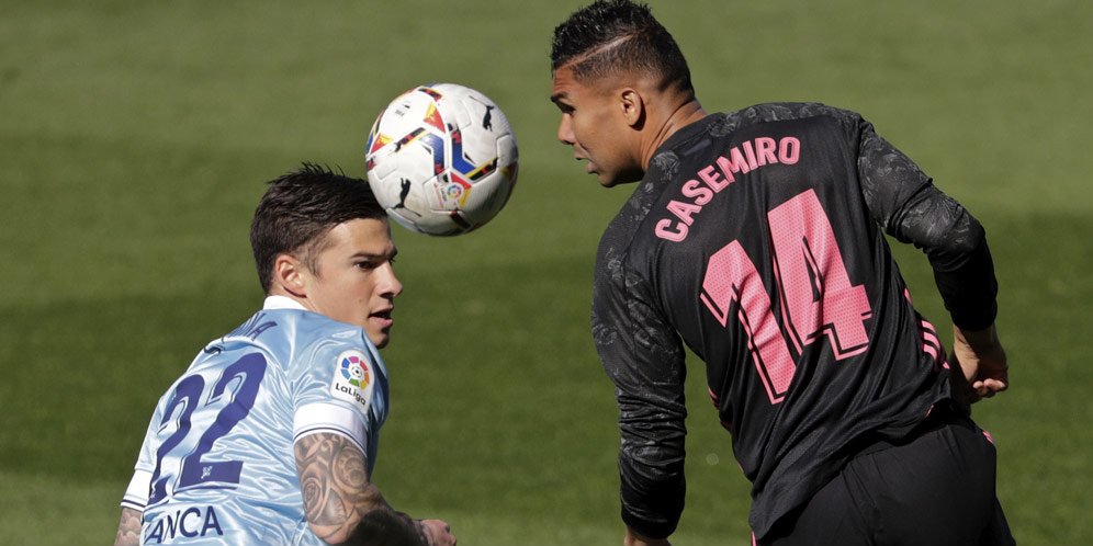 Celta Vigo vs Real Madrid, Santi Mina vs Casemiro (c) AP Photo