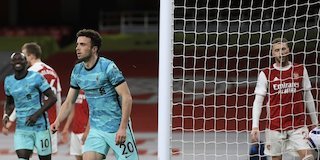 Selebrasi Diogo Jota usai mencetak gol untuk Liverpool di laga kontra Arsenal (c) Pool via AP
