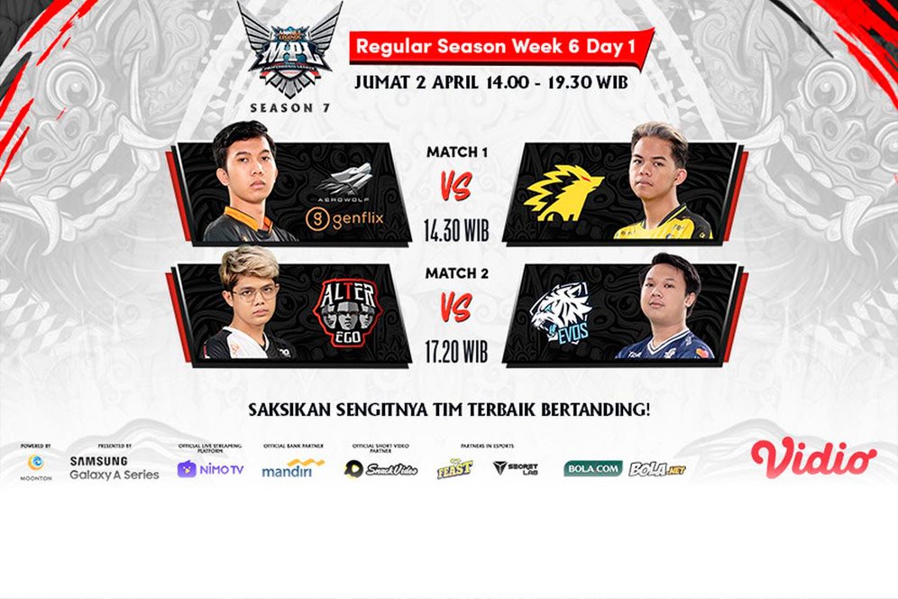 Jadwal MPL Season 7, Jumat 2 April 2021 di Vidio: Ada Alter Ego vs EVOS Legends