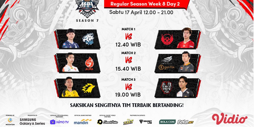 Jadwal Mpl Season 7 Di Vidio Sabtu 17 April 2021 Evos Hadapi Btr Onic Kontra Alter Ego Bola 