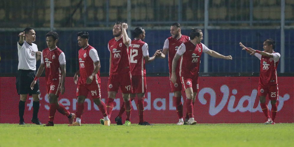 Persija Jakarta merayakan gol Marko Simic ke gawang Barito Putera pada perempat final Piala Menpora 2021 (c) Muhammad Iqbal Ichsan