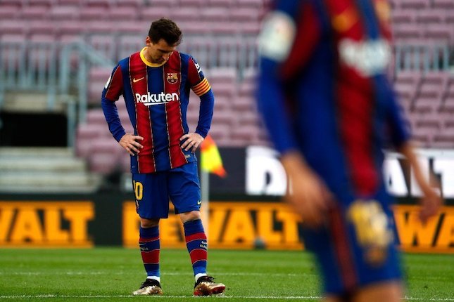 Ekspresi kesedihan Lionel Messi dalam laga Barcelona vs Celta Vigo, Minggu (16/5/2021) (c) AP Photo