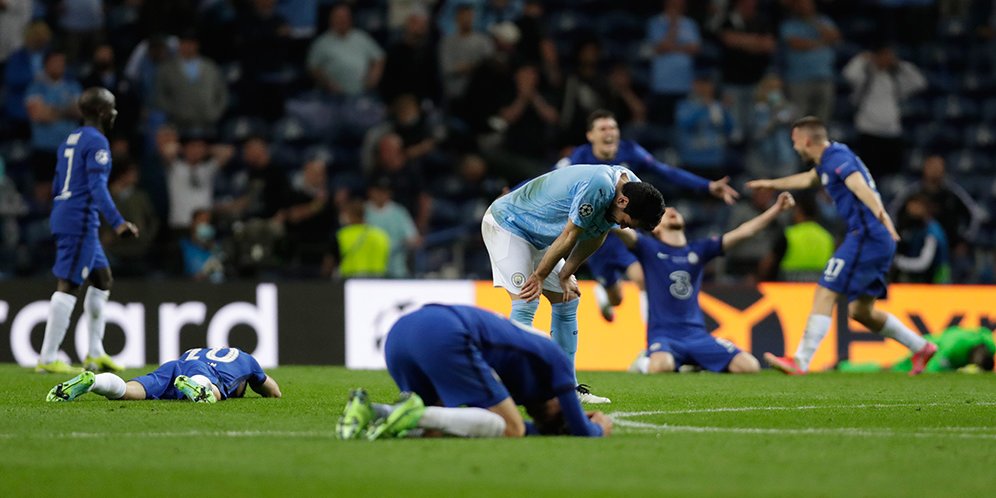 Momen sesaat setelah peluit panjang duel final Liga Champions 2020/21, Manchester City vs Chelsea (c) AP Photo