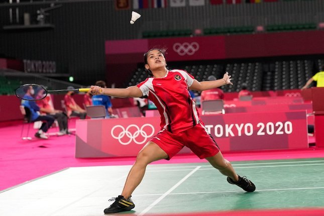 Penampilan tunggal putri Indonesia Gregoria Mariska Tunjung pada Olimpiade Tokyo 2020, Minggu (25/2/2021). (c) AP Photo