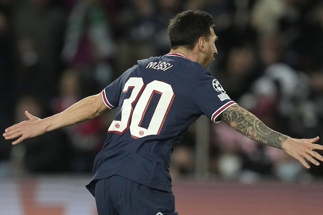 Selebrasi gol bintang PSG, Lionel Messi (c) AP Photo