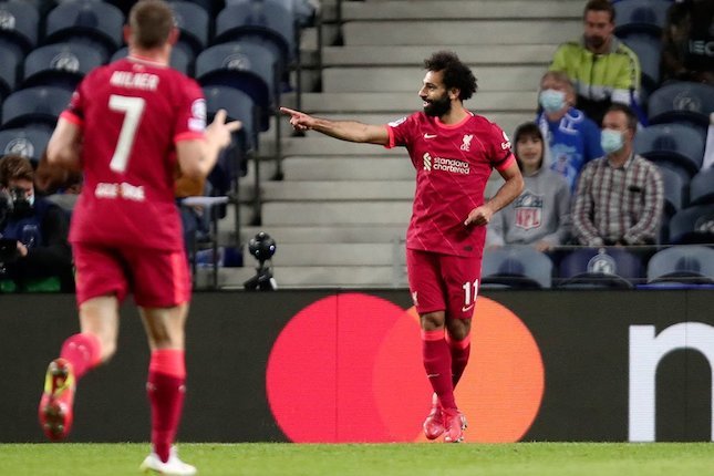 Penyerang Liverpool, Mohamed Salah usai membobol gawang Porto di matchday 2 Liga Champions 2021-2022. (c) AP Photo