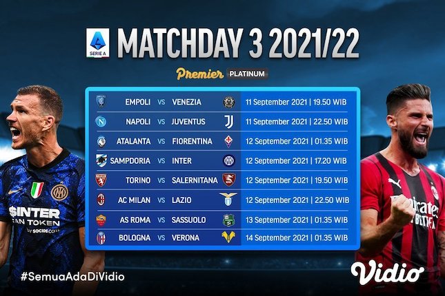 Link Live Streaming Liga Italia Serie A 2021/2022 Pekan Ketiga Di Vidio ...