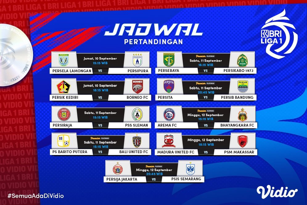 Link Live Streaming BRI Liga 1 2021/2022 Pekan Kedua di Vidio, 10-12 September 2021