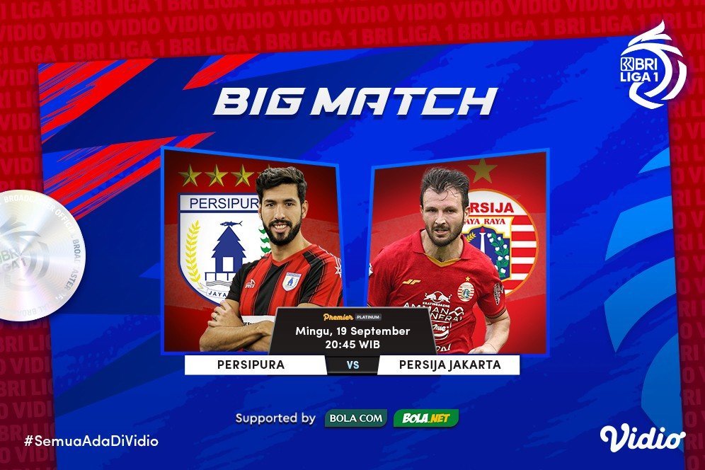 Link Live Streaming BRI Liga 1 Persipura vs Persija Jakarta di Vidio, Minggu 19 September 2021