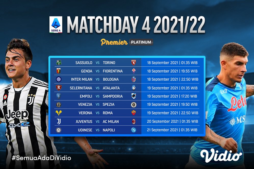 Link Live Streaming Liga Italia Serie A 2021/2022 Pekan Keempat di Vidio