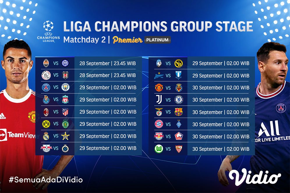 Link Live Streaming Liga Champions 2021/2022 Matchday Kedua di Vidio, Duel Sengit Tim Top Eropa Link Live Streaming Liga Champions 2021/2022 Matchday Kedua di Vidio, Duel Sengit Tim Top Eropa