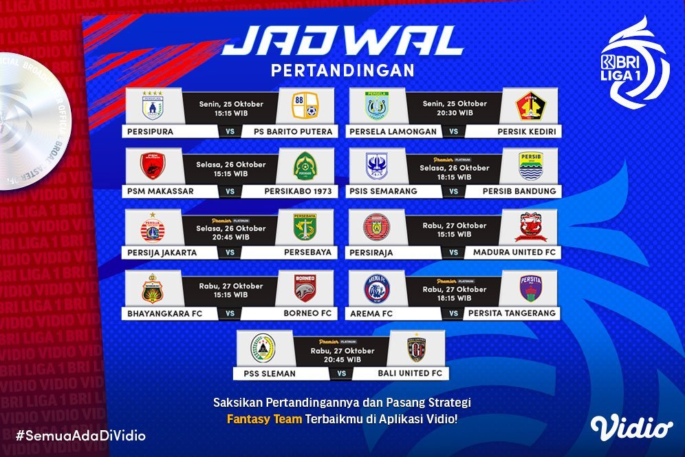 Link Live Streaming BRI Liga 1 Pekan Kesembilan di Vidio, 25-27 Oktober 2021