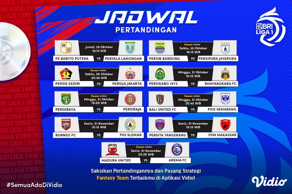 Saksikan Live Streaming BRI Liga 1 Pekan ke-10 di Vidio, 29 Oktober - 1 November 2021 Saksikan Live Streaming BRI Liga 1 Pekan ke-10 di Vidio, 29 Oktober - 1 November 2021