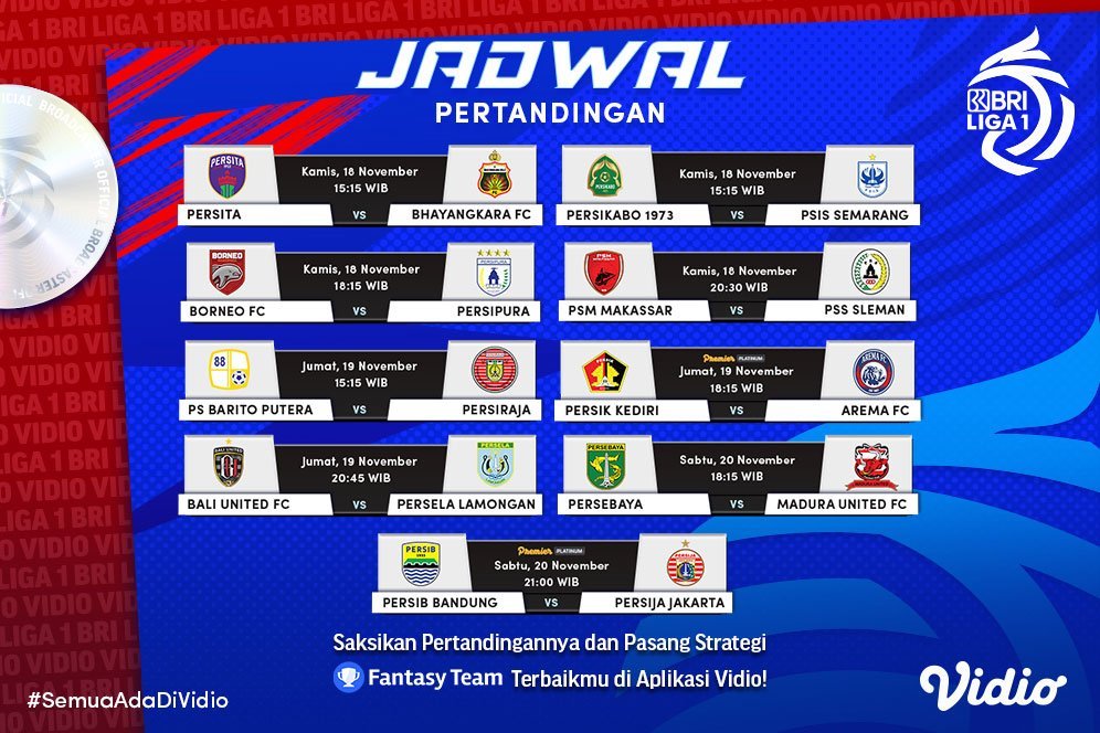 Link Live Streaming BRI Liga 1 2021/2022 di Vidio Pekan Ini, 18-20 November 2021