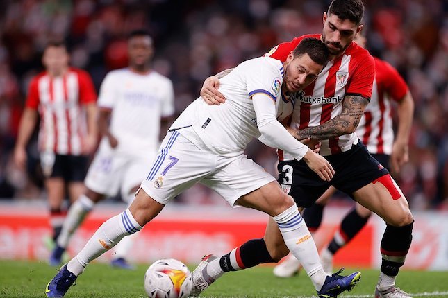 Aksi Eden Hazard di laga Athletic Bilbao vs Real Madrid, La Liga 2021/22 (c) AP Photo