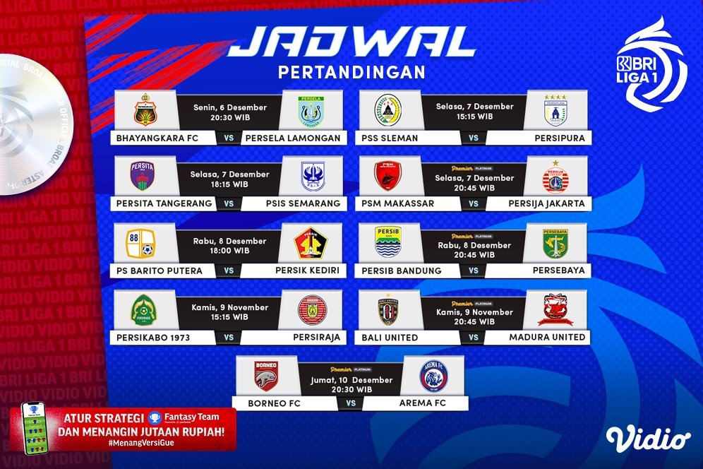 Saksikan Live Streaming Pekan ke-16 BRI Liga 1 2021/2022 di Vidio