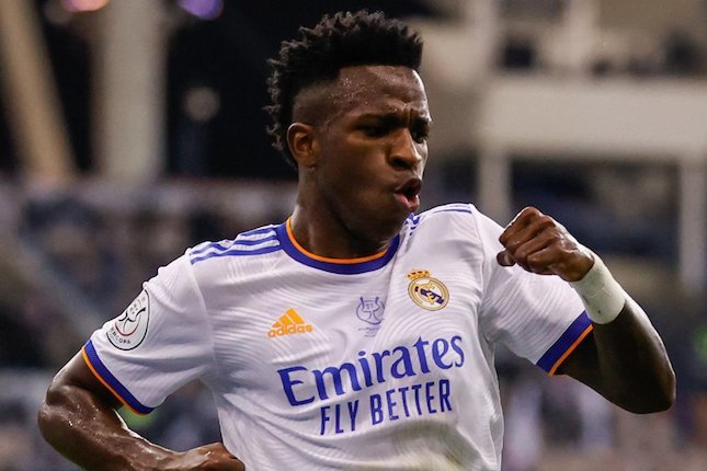 Selebrasi Vinicius Junior usai mencetak gol di laga Barcelona vs Real Madrid, Supercopa de Espana 2022 (c) Real Madrid Twitter