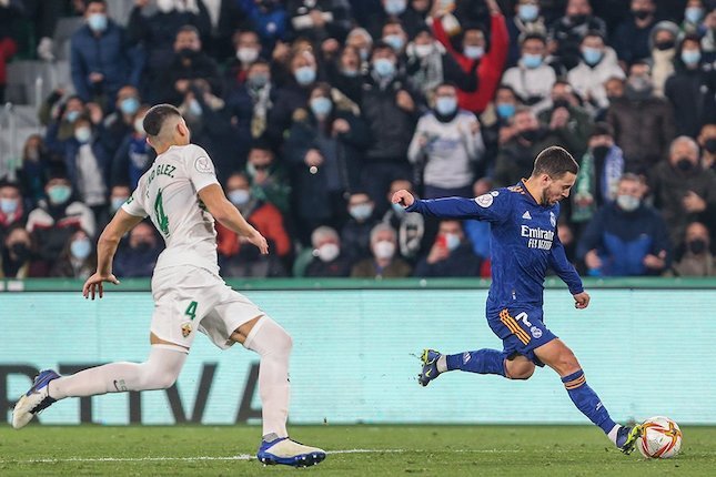 Momen gol Eden Hazard di laga Elche vs Real Madrid, Copa del Rey 2021/22 (c) AP Photo