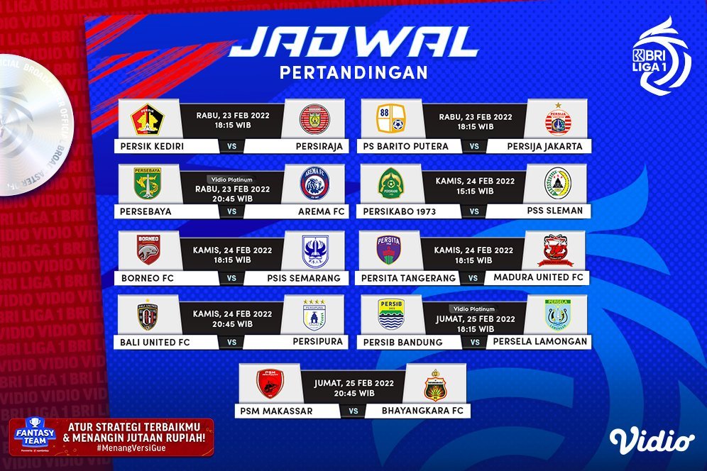 Jadwal Live Streaming BRI Liga 1 2021/2022 Pekan Ke-27 di Vidio